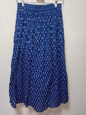 Dagila Blue Floral Long Skirt Elastic Waist